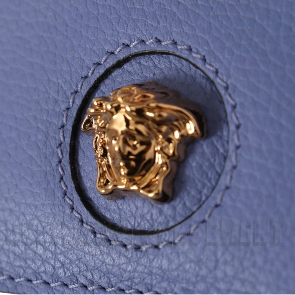 VERSACE violet gold La MEDUSA gold Logo embossed Leather Card Case hold wallet